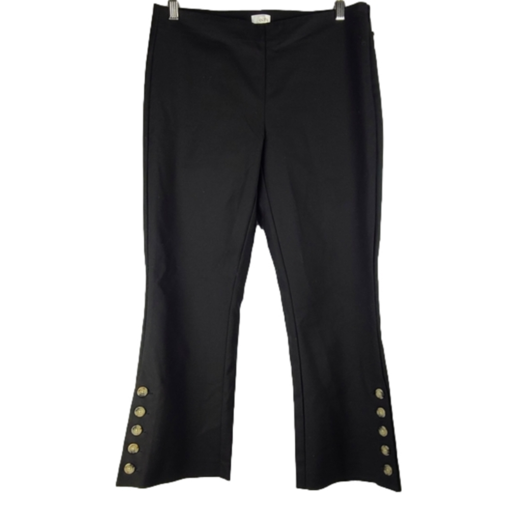 Ecru Black Cropped Pants Button Side Hem Detail Minimalist Waist 30